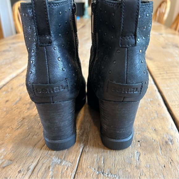 SOREL Black Leather Studded Wedge Waterproof Ankle Boots - Picture 5 of 7